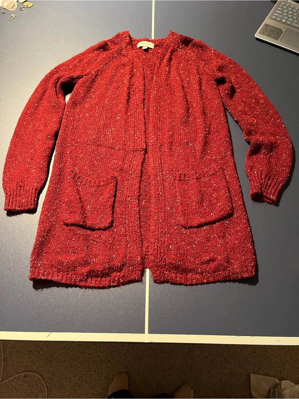 Knox Rose Red Open-Front Knit Cardigan with Pockets